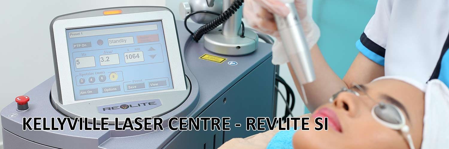 The Revlite SI laser in use on a patient, with the words Kellyville Laser Centre – Revlite SI